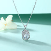 Arc Rectangle with Colourful Round Zircon Pendant Silver Necklace for Women